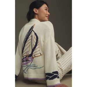 ANTHROPOLOGIE MAEVE sz M/L The Maggie Cardigan in lilac nautical